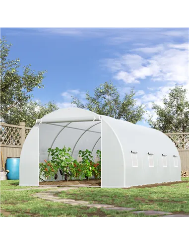 Outsunny 6 x 3 x 2 m Polytunnel Greenhouse, Walk in Polytunnel Tent with Metal Frame, Zippered Door and 8 Windows for Garden and