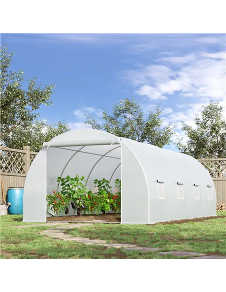 Outsunny 6 x 3 x 2 m Polytunnel Greenhouse, Walk in Polytunnel Tent with Metal Frame, Zippered Door and 8 Windows for Garden and