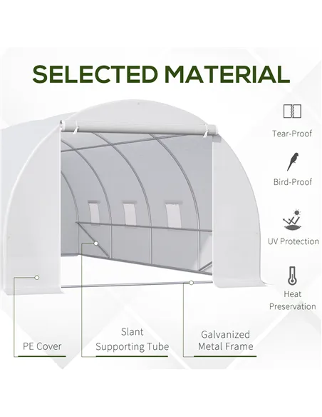 Outsunny 6 x 3 x 2 m Polytunnel Greenhouse, Walk in Polytunnel Tent with Metal Frame, Zippered Door and 8 Windows for Garden and