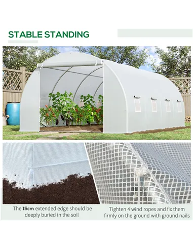 Outsunny 6 x 3 x 2 m Polytunnel Greenhouse, Walk in Polytunnel Tent with Metal Frame, Zippered Door and 8 Windows for Garden and
