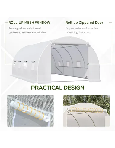 Outsunny 6 x 3 x 2 m Polytunnel Greenhouse, Walk in Polytunnel Tent with Metal Frame, Zippered Door and 8 Windows for Garden and