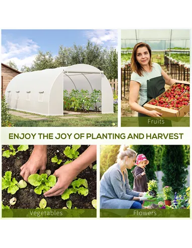 Outsunny 6 x 3 x 2 m Polytunnel Greenhouse, Walk in Polytunnel Tent with Metal Frame, Zippered Door and 8 Windows for Garden and