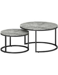 HOMCOM Set of Two Marble-Effect Stacking Tables - Grey/Black