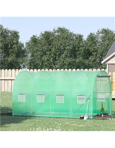 Outsunny Walk-in Polytunnel Greenhouse, Outdoor Garden Tunnel Greenhouse Tent with Zipped Roll-Up Door and 8 Mesh Windows, 4 x 2