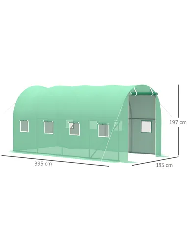Outsunny Walk-in Polytunnel Greenhouse, Outdoor Garden Tunnel Greenhouse Tent with Zipped Roll-Up Door and 8 Mesh Windows, 4 x 2