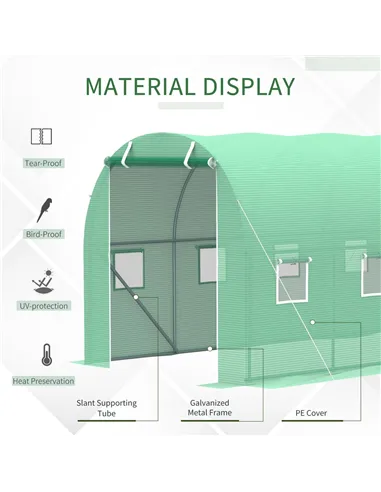 Outsunny Walk-in Polytunnel Greenhouse, Outdoor Garden Tunnel Greenhouse Tent with Zipped Roll-Up Door and 8 Mesh Windows, 4 x 2