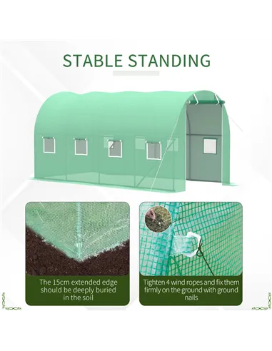 Outsunny Walk-in Polytunnel Greenhouse, Outdoor Garden Tunnel Greenhouse Tent with Zipped Roll-Up Door and 8 Mesh Windows, 4 x 2