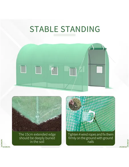 Outsunny Walk-in Polytunnel Greenhouse, Outdoor Garden Tunnel Greenhouse Tent with Zipped Roll-Up Door and 8 Mesh Windows, 4 x 2