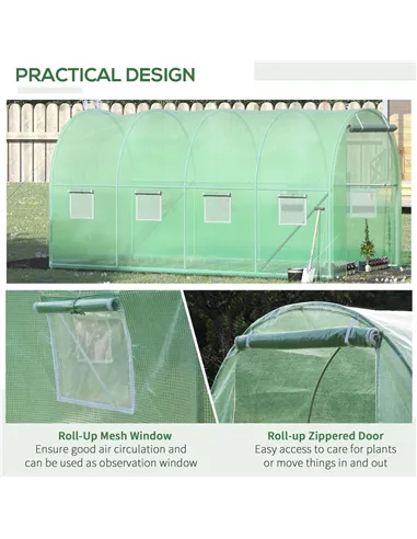 Outsunny Walk-in Polytunnel Greenhouse, Outdoor Garden Tunnel Greenhouse Tent with Zipped Roll-Up Door and 8 Mesh Windows, 4 x 2