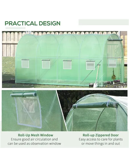 Outsunny Walk-in Polytunnel Greenhouse, Outdoor Garden Tunnel Greenhouse Tent with Zipped Roll-Up Door and 8 Mesh Windows, 4 x 2