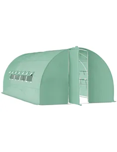 Outsunny Large Polytunnel Walk In Greenhouse, Plant Gardening Tunnel Green House with Metal Hinged Door, Galvanised Steel Frame 