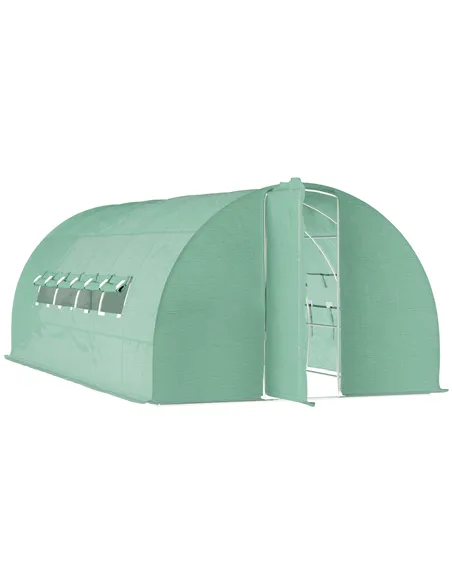 Outsunny Large Polytunnel Walk In Greenhouse, Plant Gardening Tunnel Green House with Metal Hinged Door, Galvanised Steel Frame 