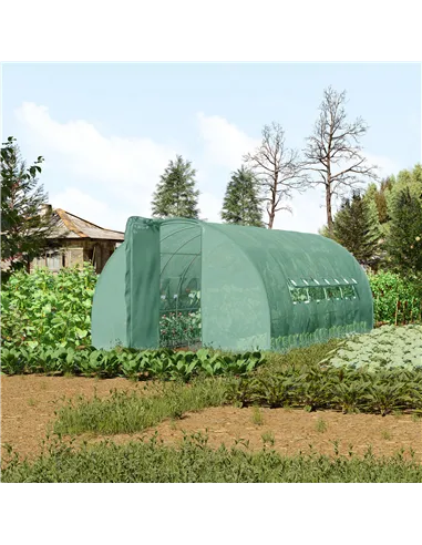 Outsunny Large Polytunnel Walk In Greenhouse, Plant Gardening Tunnel Green House with Metal Hinged Door, Galvanised Steel Frame 