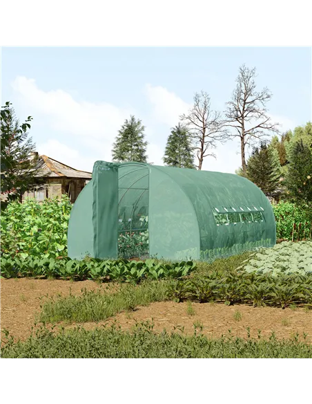 Outsunny Large Polytunnel Walk In Greenhouse, Plant Gardening Tunnel Green House with Metal Hinged Door, Galvanised Steel Frame 