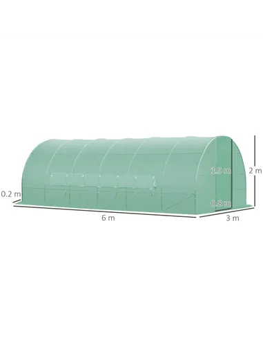 Outsunny Large Polytunnel Walk In Greenhouse, Plant Gardening Tunnel Green House with Metal Hinged Door, Galvanised Steel Frame 