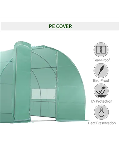 Outsunny Large Polytunnel Walk In Greenhouse, Plant Gardening Tunnel Green House with Metal Hinged Door, Galvanised Steel Frame 