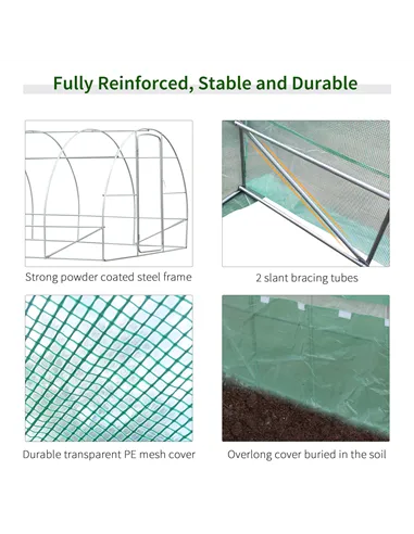 Outsunny Large Polytunnel Walk In Greenhouse, Plant Gardening Tunnel Green House with Metal Hinged Door, Galvanised Steel Frame 