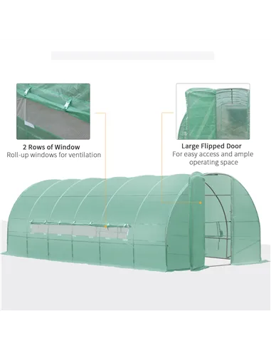 Outsunny Large Polytunnel Walk In Greenhouse, Plant Gardening Tunnel Green House with Metal Hinged Door, Galvanised Steel Frame 