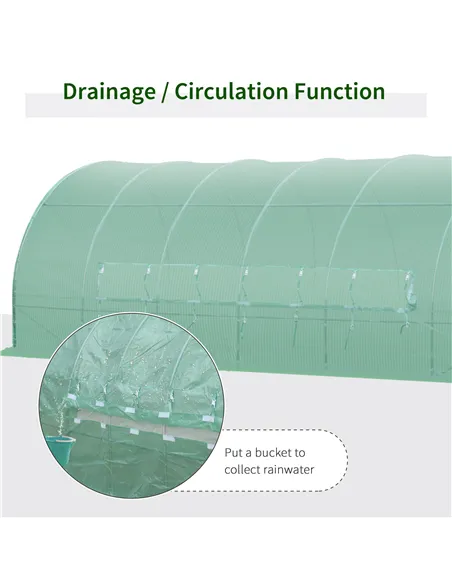 Outsunny Large Polytunnel Walk In Greenhouse, Plant Gardening Tunnel Green House with Metal Hinged Door, Galvanised Steel Frame 