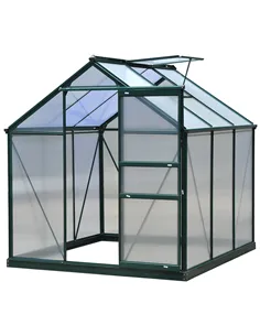 Outsunny 6 x 6ft Polycarbonate Greenhouse, Large Walk-In Green House with Slide Door and Window, Garden Plants Grow House with A