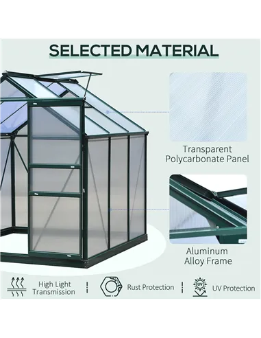 Outsunny 6 x 6ft Polycarbonate Greenhouse, Large Walk-In Green House with Slide Door and Window, Garden Plants Grow House with A