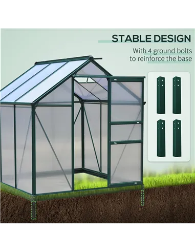 Outsunny 6 x 6ft Polycarbonate Greenhouse, Large Walk-In Green House with Slide Door and Window, Garden Plants Grow House with A