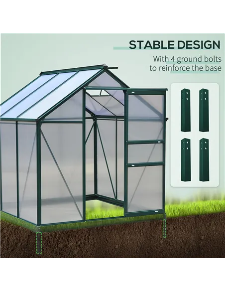 Outsunny 6 x 6ft Polycarbonate Greenhouse, Large Walk-In Green House with Slide Door and Window, Garden Plants Grow House with A