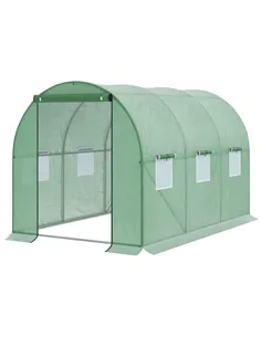 Outsunny Walk-in Polytunnel Greenhouse, Outdoor Garden Tunnel Greenhouse Tent with Zipped Roll-Up Door and 6 Mesh Windows, 3 x 2
