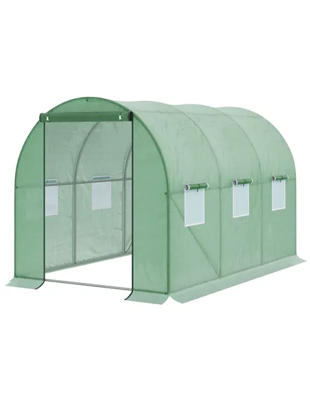 Outsunny Walk-in Polytunnel Greenhouse, Outdoor Garden Tunnel Greenhouse Tent with Zipped Roll-Up Door and 6 Mesh Windows, 3 x 2