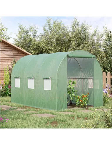 Outsunny Walk-in Polytunnel Greenhouse, Outdoor Garden Tunnel Greenhouse Tent with Zipped Roll-Up Door and 6 Mesh Windows, 3 x 2
