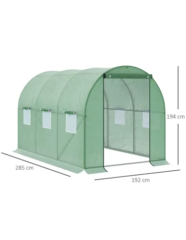 Outsunny Walk-in Polytunnel Greenhouse, Outdoor Garden Tunnel Greenhouse Tent with Zipped Roll-Up Door and 6 Mesh Windows, 3 x 2