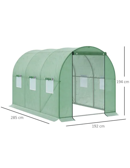 Outsunny Walk-in Polytunnel Greenhouse, Outdoor Garden Tunnel Greenhouse Tent with Zipped Roll-Up Door and 6 Mesh Windows, 3 x 2