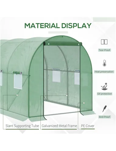 Outsunny Walk-in Polytunnel Greenhouse, Outdoor Garden Tunnel Greenhouse Tent with Zipped Roll-Up Door and 6 Mesh Windows, 3 x 2