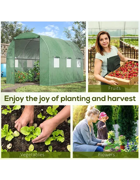 Outsunny Walk-in Polytunnel Greenhouse, Outdoor Garden Tunnel Greenhouse Tent with Zipped Roll-Up Door and 6 Mesh Windows, 3 x 2