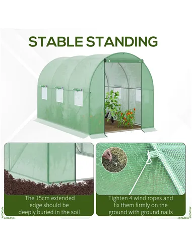 Outsunny Walk-in Polytunnel Greenhouse, Outdoor Garden Tunnel Greenhouse Tent with Zipped Roll-Up Door and 6 Mesh Windows, 3 x 2