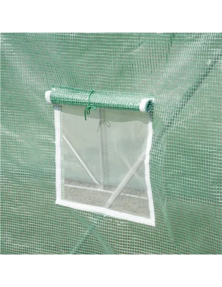 Outsunny Walk-in Polytunnel Greenhouse, Outdoor Garden Tunnel Greenhouse Tent with Zipped Roll-Up Door and 6 Mesh Windows, 3 x 2