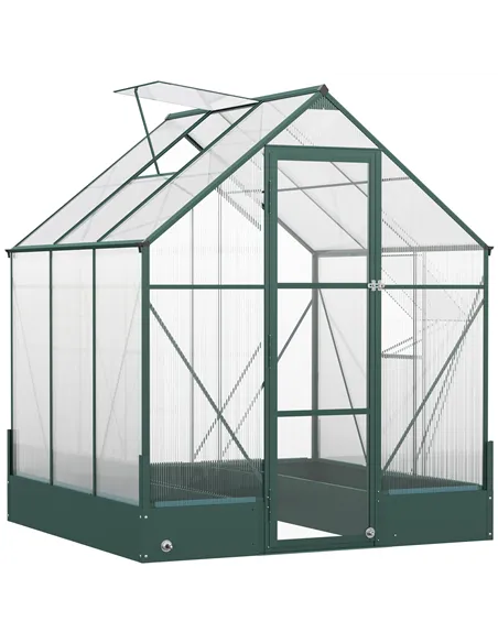 Outsunny 6x6 FT Polycarbonate Greenhouse with Base and Raised Bed, Walk-in Greenhouse with Aluminium Frame, Temperature Controll