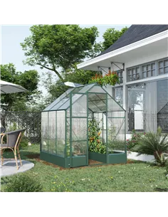 Outsunny 6x6 FT Polycarbonate Greenhouse with Base and Raised Bed, Walk-in Greenhouse with Aluminium Frame, Temperature Controll 2