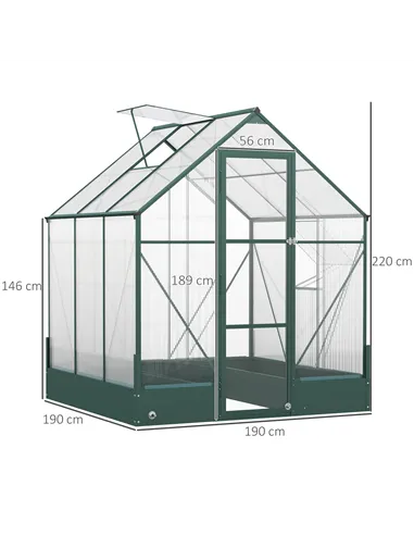 Outsunny 6x6 FT Polycarbonate Greenhouse with Base and Raised Bed, Walk-in Greenhouse with Aluminium Frame, Temperature Controll