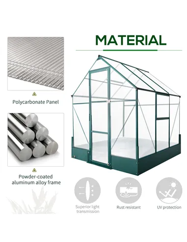 Outsunny 6x6 FT Polycarbonate Greenhouse with Base and Raised Bed, Walk-in Greenhouse with Aluminium Frame, Temperature Controll
