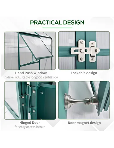 Outsunny 6x6 FT Polycarbonate Greenhouse with Base and Raised Bed, Walk-in Greenhouse with Aluminium Frame, Temperature Controll