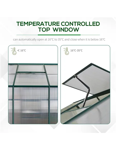 Outsunny 6x6 FT Polycarbonate Greenhouse with Base and Raised Bed, Walk-in Greenhouse with Aluminium Frame, Temperature Controll