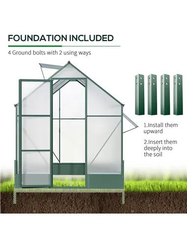 Outsunny 6x6 FT Polycarbonate Greenhouse with Base and Raised Bed, Walk-in Greenhouse with Aluminium Frame, Temperature Controll