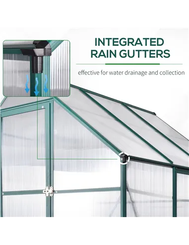Outsunny 6x6 FT Polycarbonate Greenhouse with Base and Raised Bed, Walk-in Greenhouse with Aluminium Frame, Temperature Controll