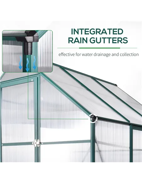 Outsunny 6x6 FT Polycarbonate Greenhouse with Base and Raised Bed, Walk-in Greenhouse with Aluminium Frame, Temperature Controll
