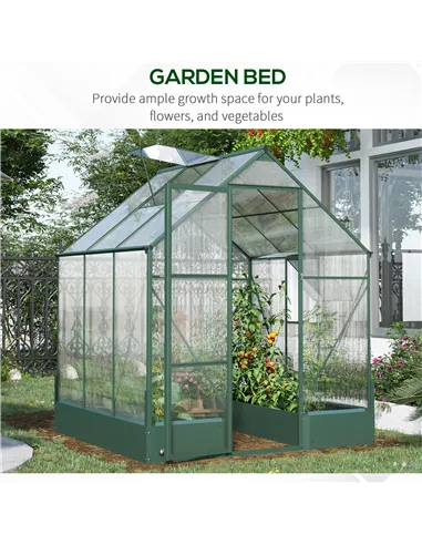 Outsunny 6x6 FT Polycarbonate Greenhouse with Base and Raised Bed, Walk-in Greenhouse with Aluminium Frame, Temperature Controll