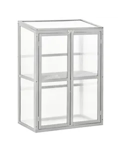 Outsunny Wooden Cold Frame Greenhouse Polycarbonate Garden Grow House for Flower Vegetable Plants with Adjustable Shelf, Double 
