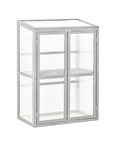 Outsunny Wooden Cold Frame Greenhouse Polycarbonate Garden Grow House for Flower Vegetable Plants with Adjustable Shelf, Double 
