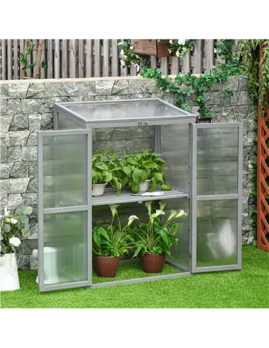 Outsunny Wooden Cold Frame Greenhouse Polycarbonate Garden Grow House for Flower Vegetable Plants with Adjustable Shelf, Double 