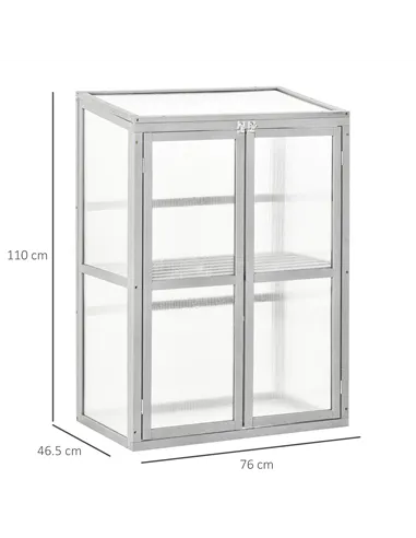 Outsunny Wooden Cold Frame Greenhouse Polycarbonate Garden Grow House for Flower Vegetable Plants with Adjustable Shelf, Double 